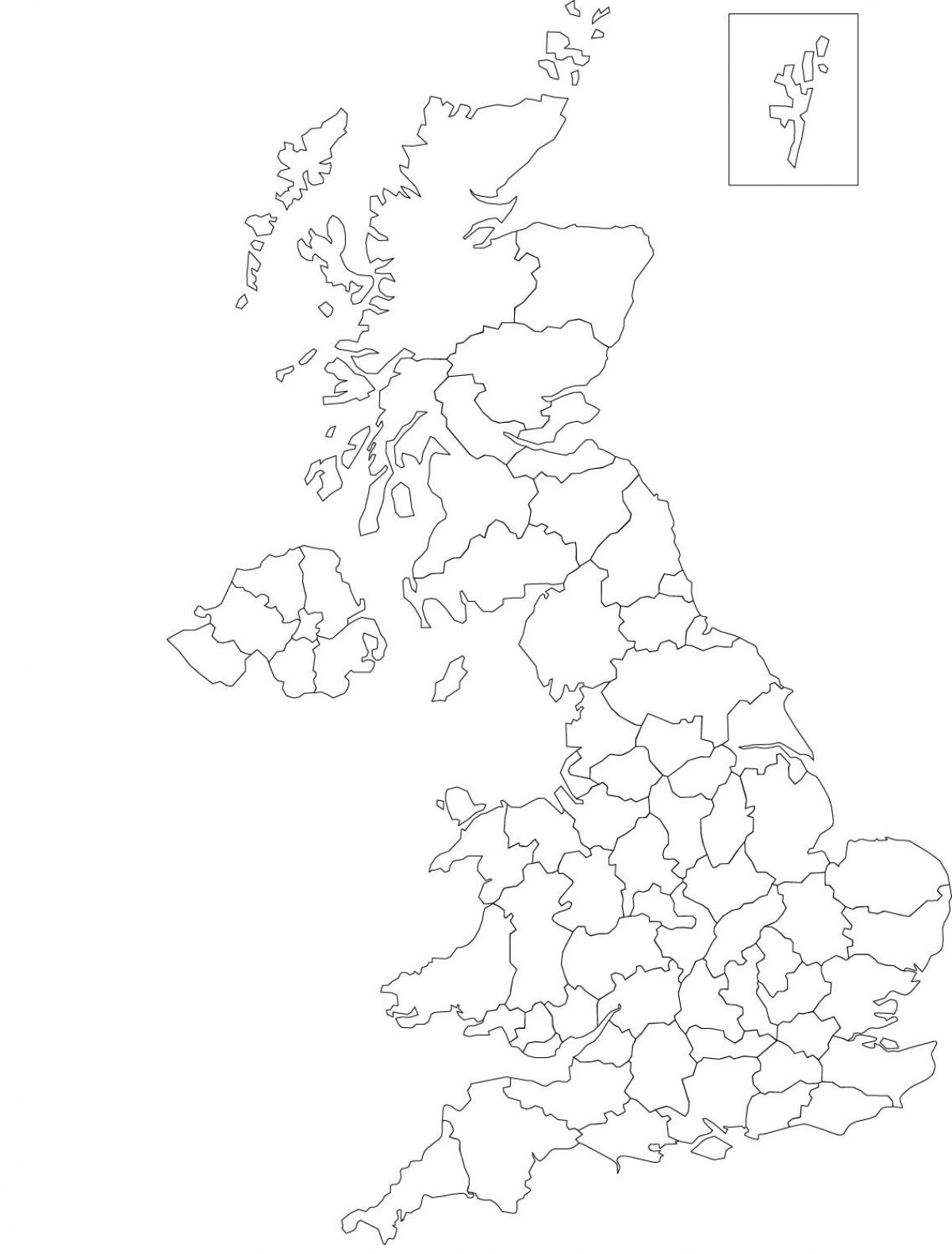 Mappa dei contorni del Regno Unito (UK)