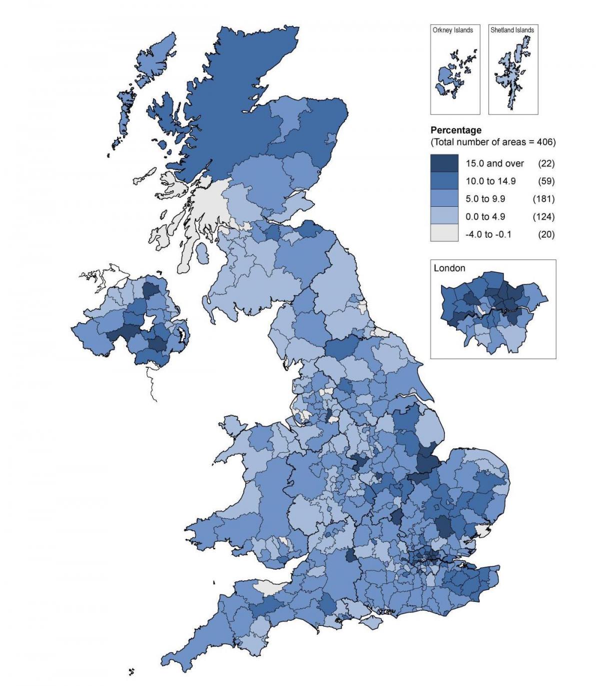 Mappa della densità del Regno Unito (UK)