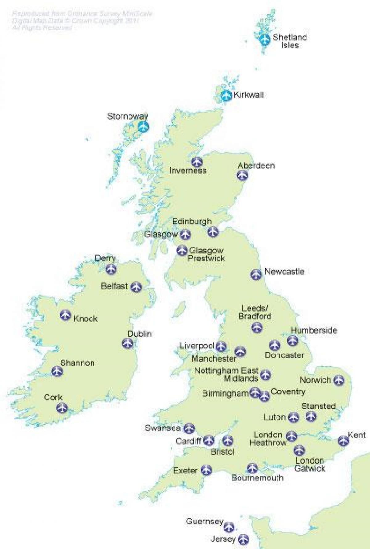 Mappa degli aeroporti del Regno Unito (UK)