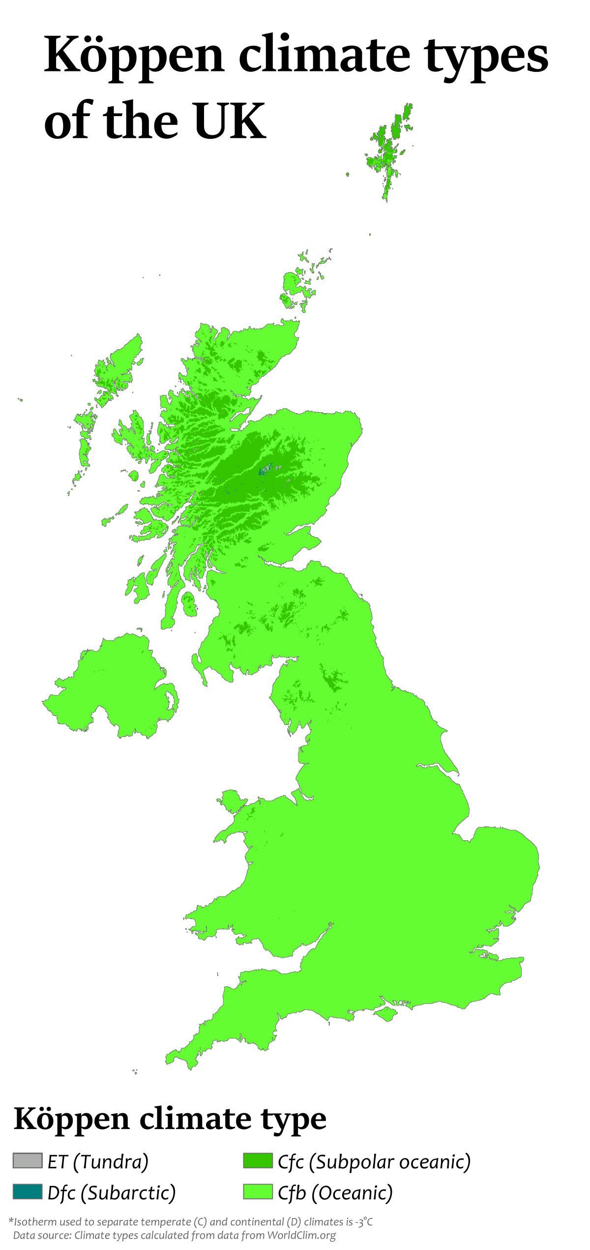 Mappa della temperatura del Regno Unito (UK)
