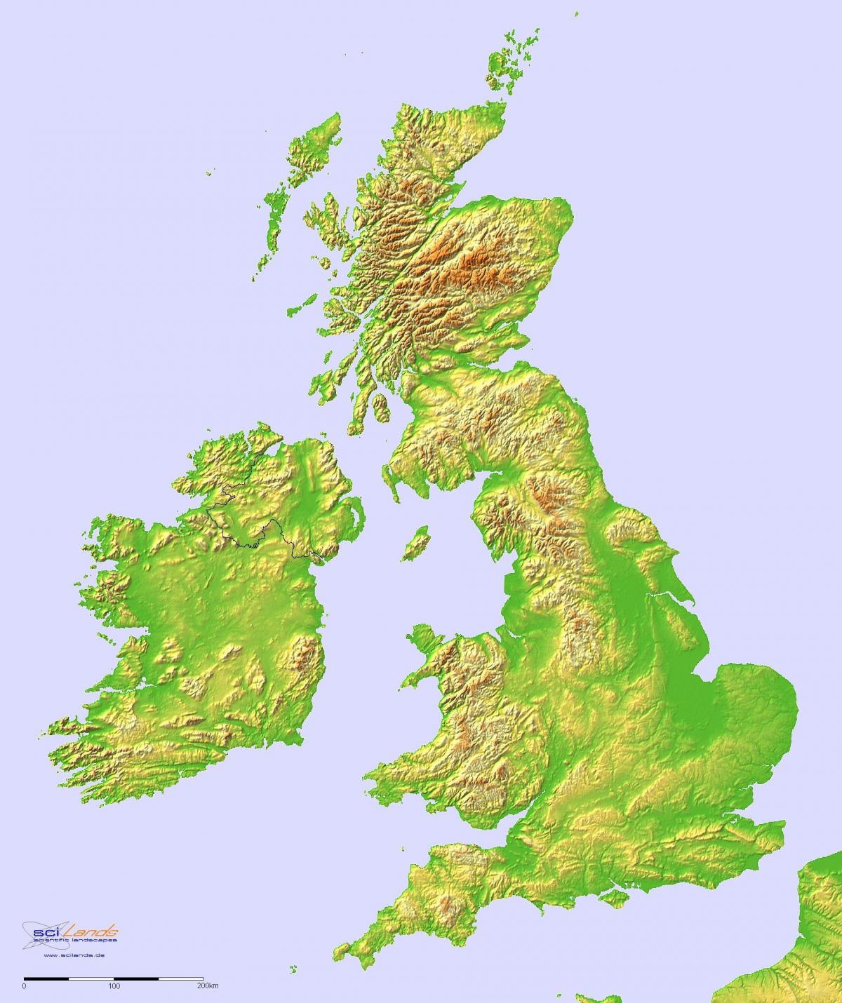 Mappa altimetrica del Regno Unito (UK)
