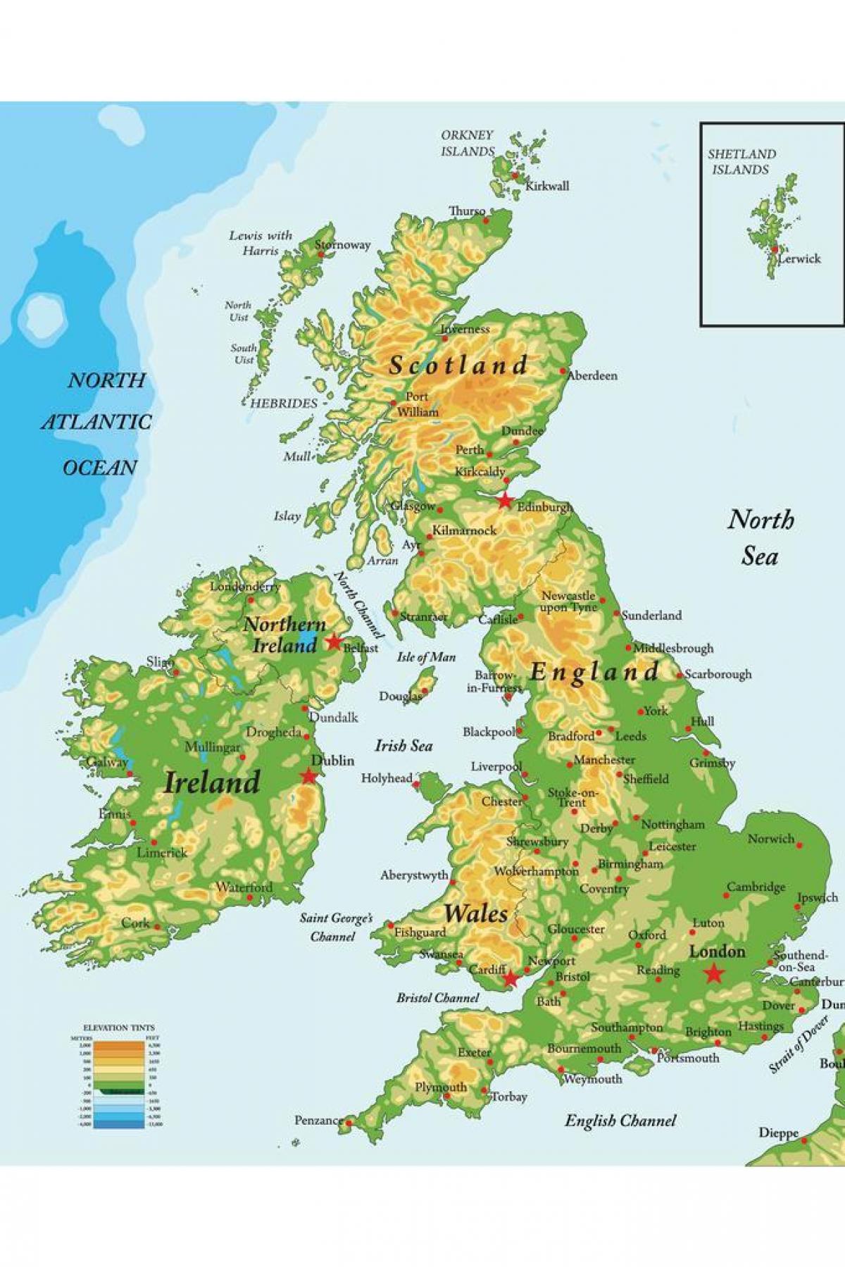 Montagne in Regno Unito (Regno Unito) mappa