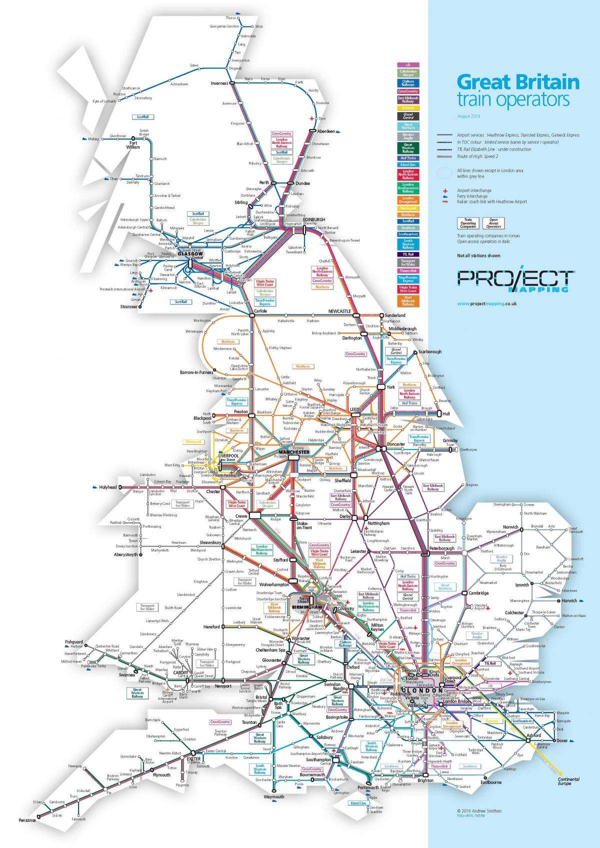 Mappa delle linee ferroviarie del Regno Unito (UK)