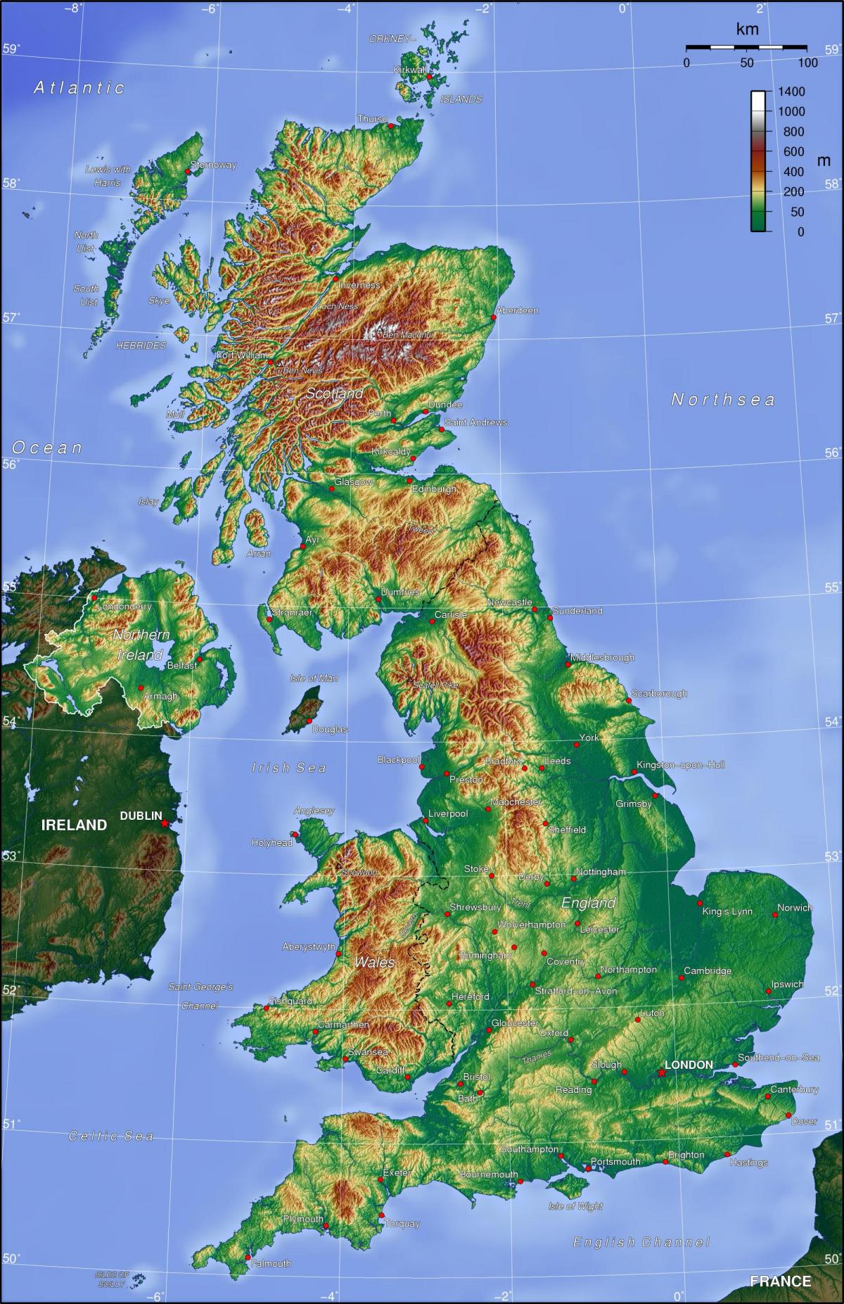 Mappa topografica di Regno Unito (Regno Unito)